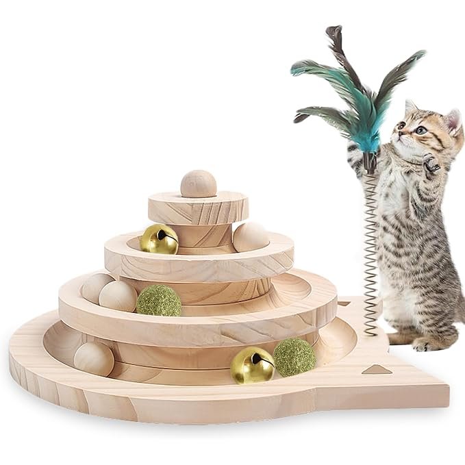 Produktabbildung: 3-lagiges Turm-Katzenspielzeug mit Ball und Schiene