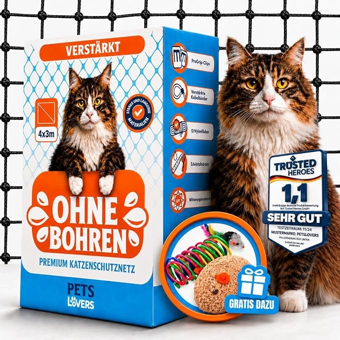 Produktabbildung: Katzennetz für Balkon als kompletter Montagesatz, 4 × 3 m schwarz